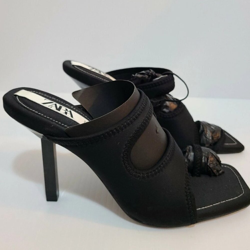 Zara Womens Black Slide Stiletto Heels padded SIZE USA 10 CM 3825/6…